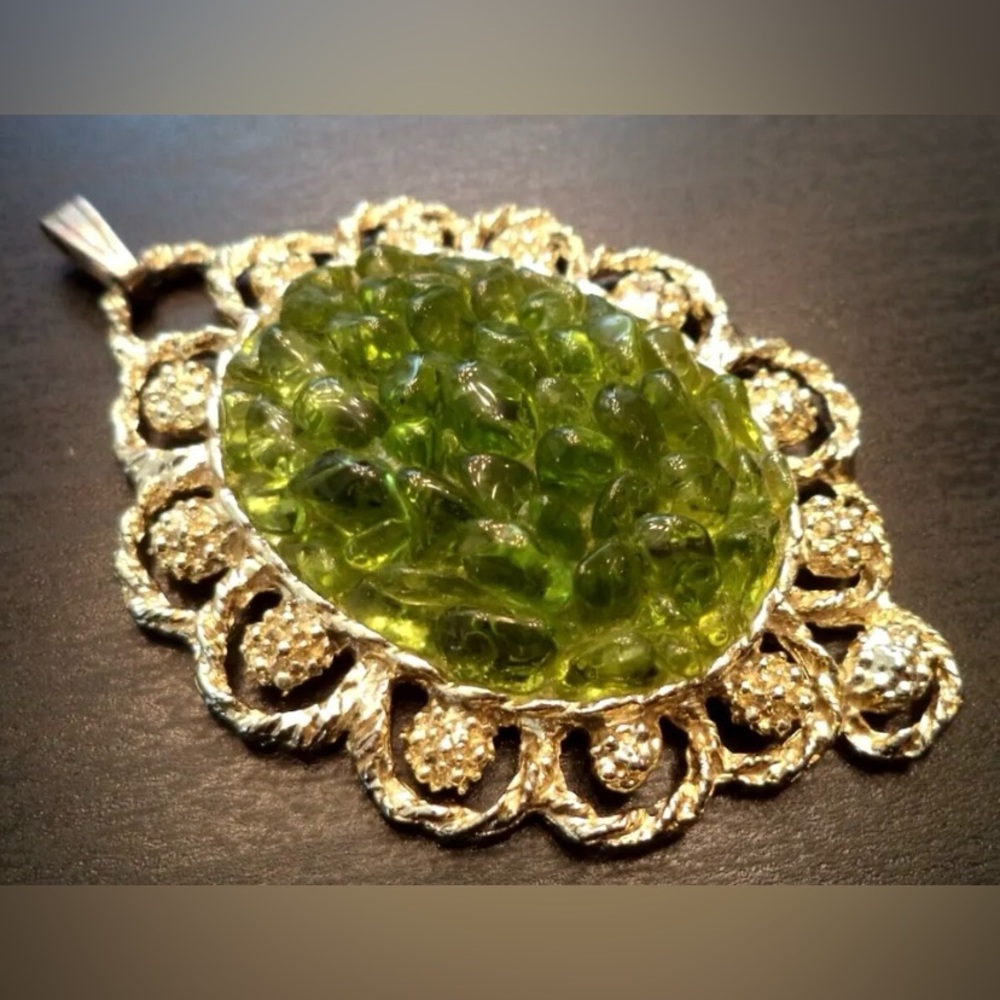 Vintage Large Peridot Gold Tone 3” Pendant